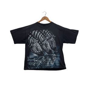 Trinity Greg Genrich Vintage 90s 3 Zebras AOP Black Indie Hipster T Shirt Mens L